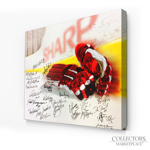Multi-Signed Limited Edition Vintage Hockey Gloves Canvas Print - 25 Signatures