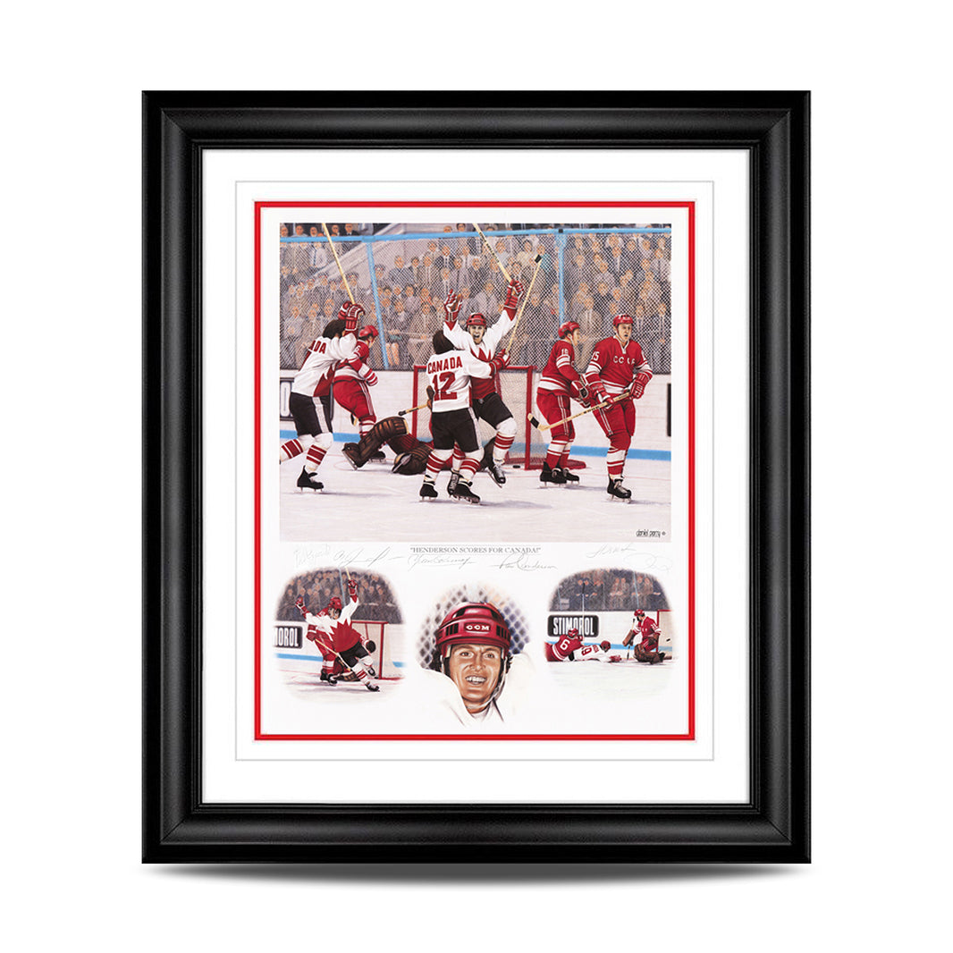 Henderson Scores For Canada Artist Proof Framed Lithograph Autographed by 5 Players - Heritage Hockey™