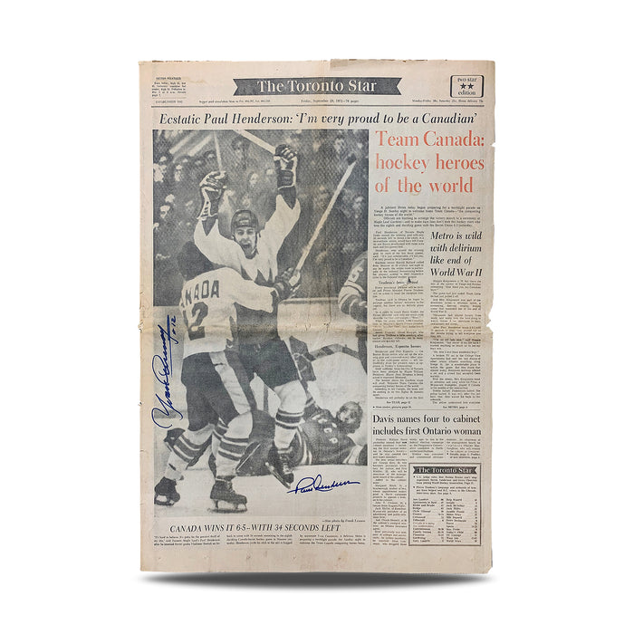 Paul Henderson & Yvan Cournoyer Signed Original September 29, 1972 Toronto Star Newspaper