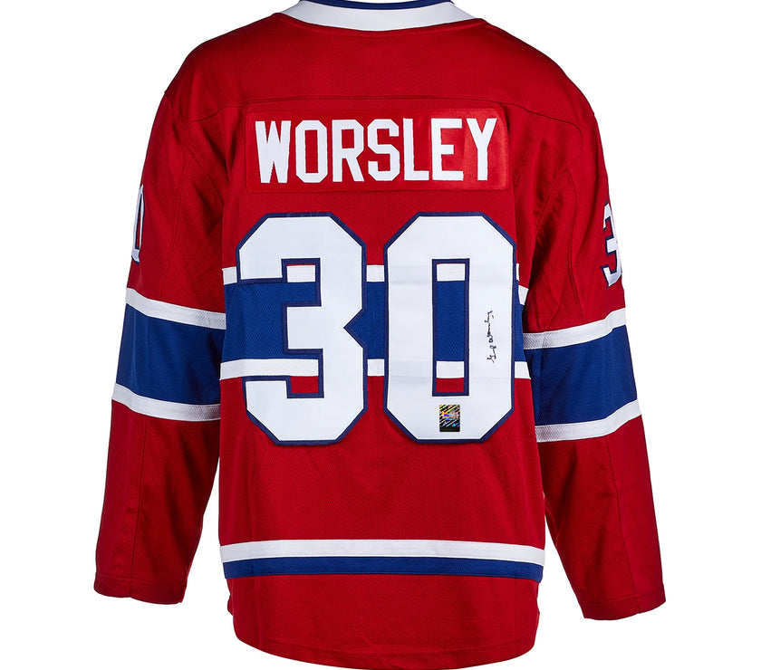 Gump Worsley Signed Montreal Canadiens Fanatics Breakaway Home Red Jersey