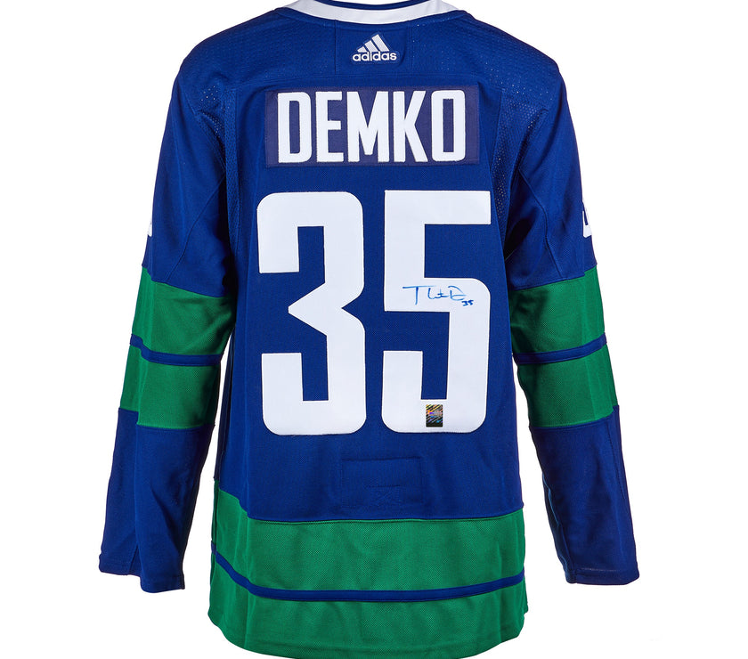 Thatcher Demko Signed Vancouver Canucks Adidas Pro Home Blue Jersey