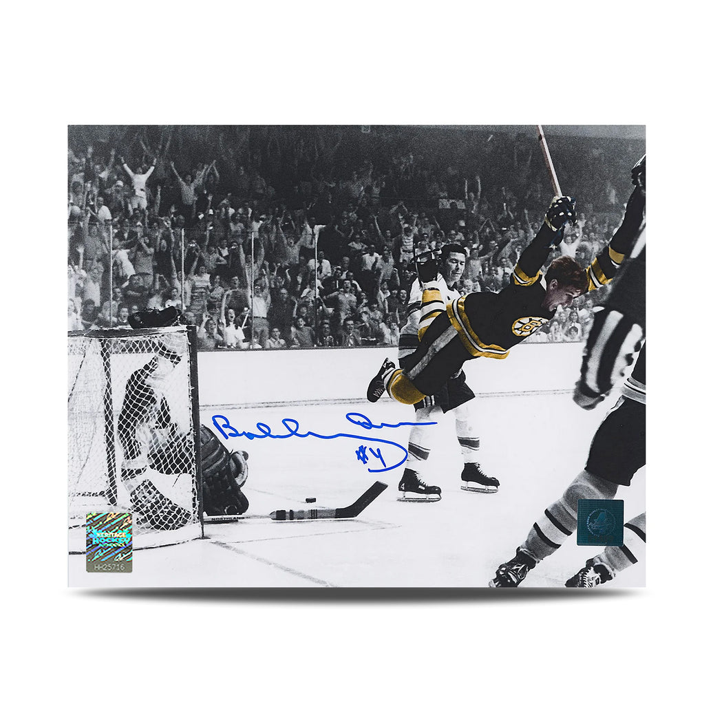 Bobby Orr Signed Boston Bruins Spotlight Flying Goal 8X10 Photo