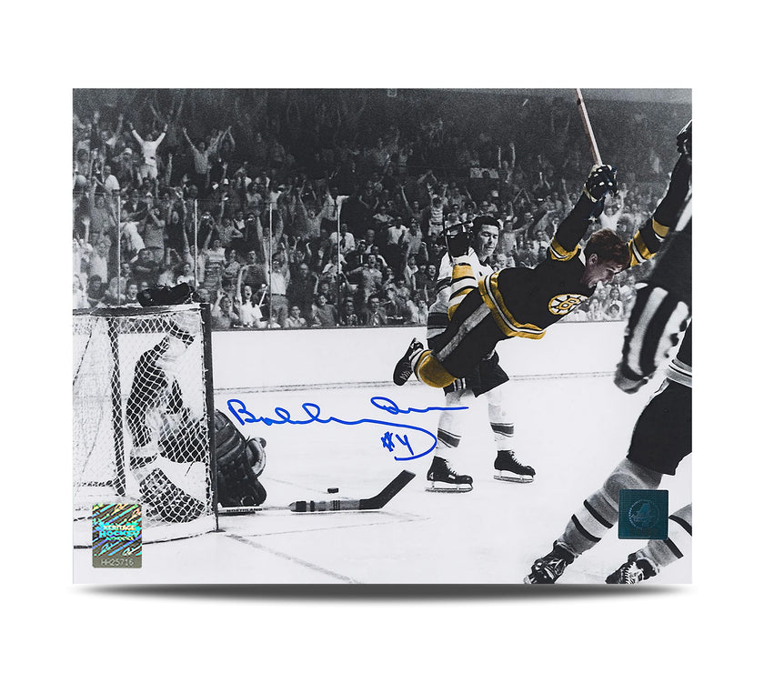 Bobby Orr Signed Boston Bruins Spotlight Flying Goal 8X10 Photo