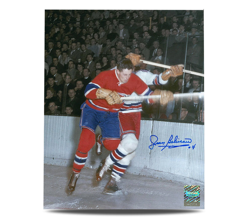 Jean Beliveau Signed Montreal Canadiens Checking 8X10 Photo