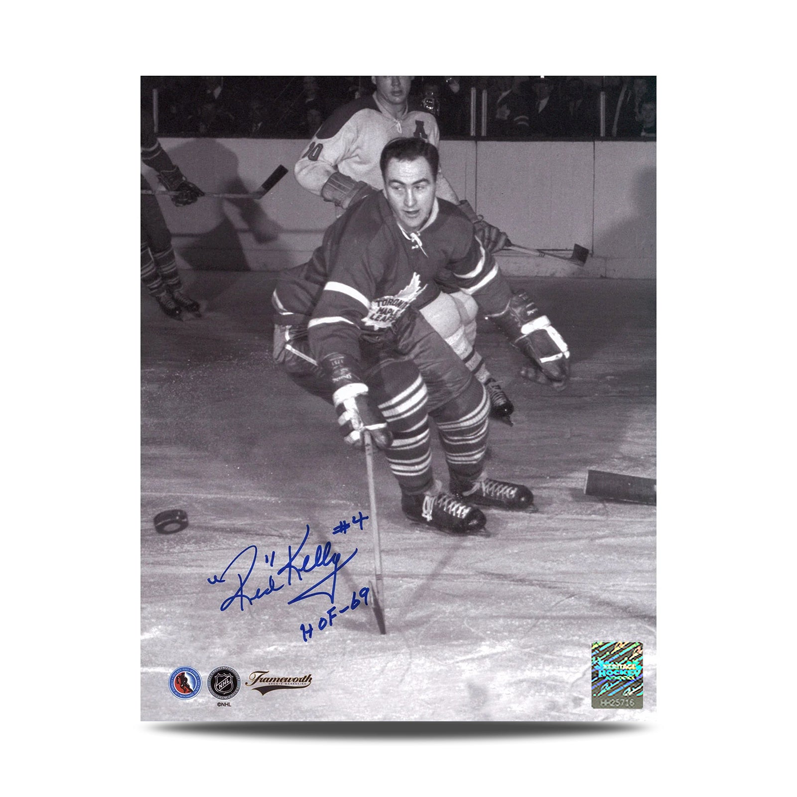 Red Kelly Signed Toronto Maple Leafs Vintage Action 8X10 Photo with HOF Note