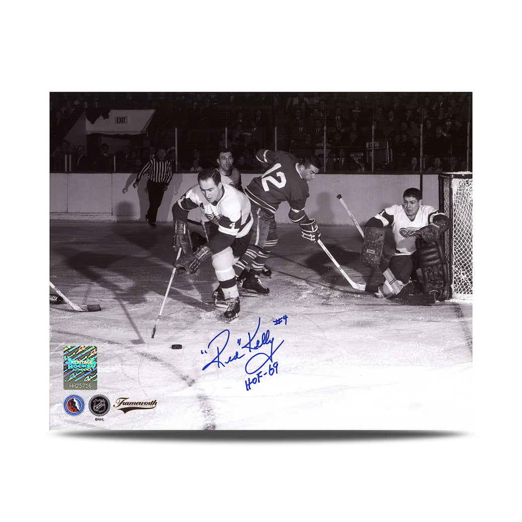 Red Kelly Signed Detroit Red Wings Vintage Action 8X10 Photo with HOF Note