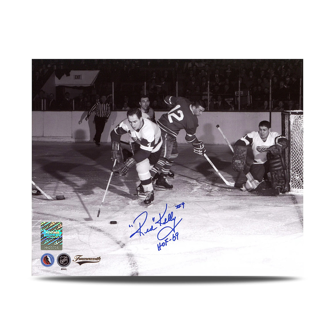 Red Kelly Signed Detroit Red Wings Vintage Action 8X10 Photo with HOF Note