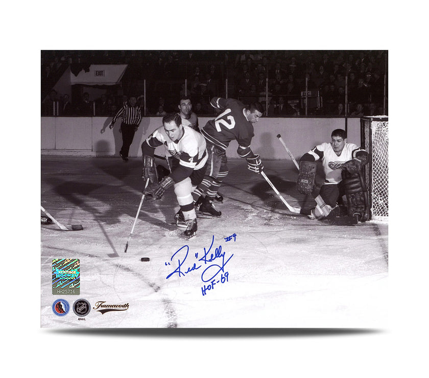 Red Kelly Signed Detroit Red Wings Vintage Action 8X10 Photo with HOF Note
