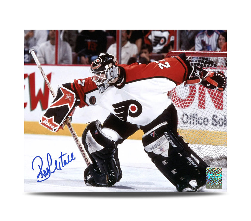 Ron Hextall Signed Philadelphia Flyers Blocker Save 8X10 Photo