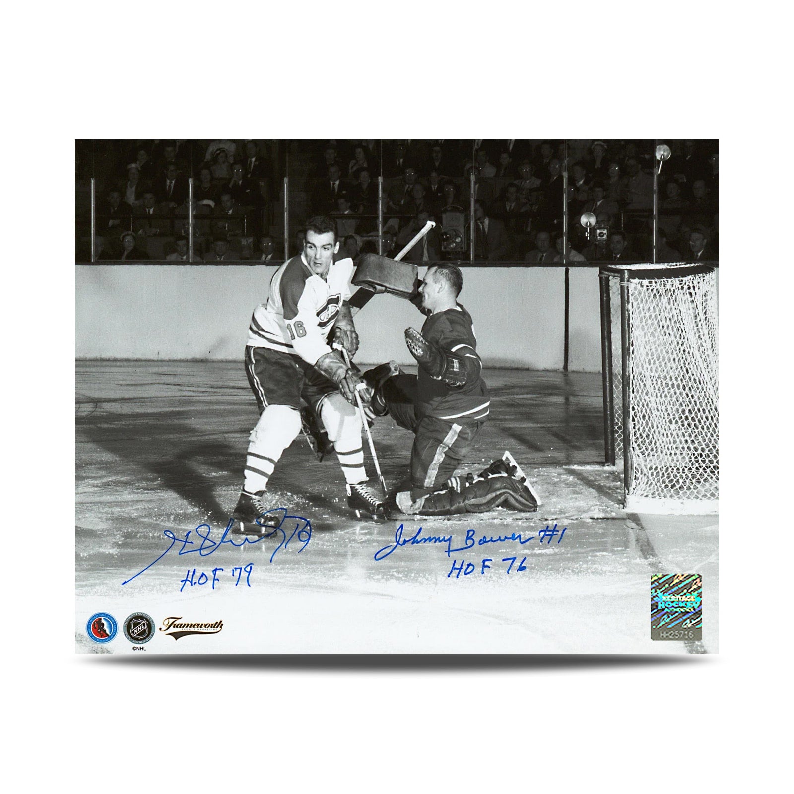 Johnny Bower & Henri Richard Dual Signed Leafs Canadiens Rivalry 8X10 Photo