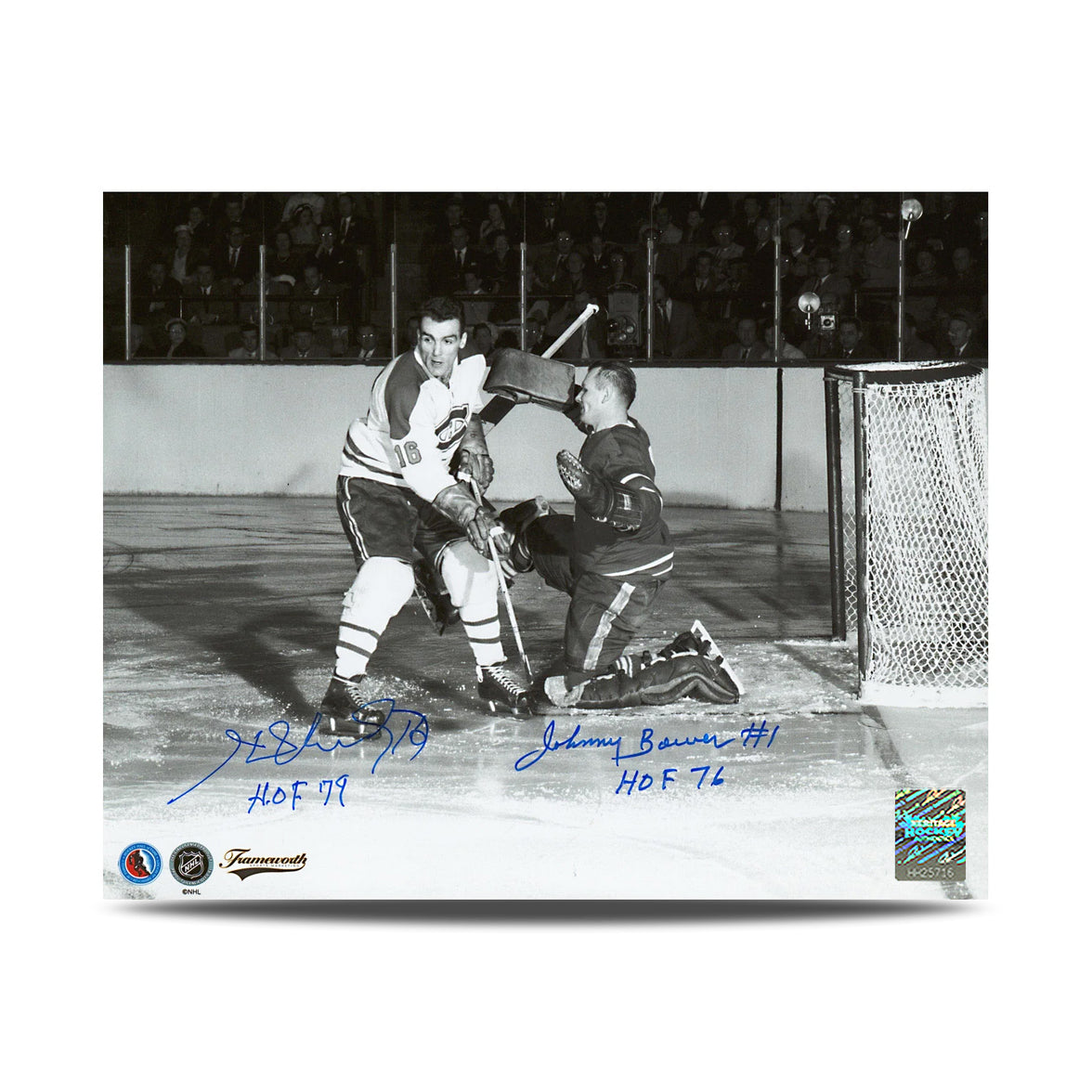 Johnny Bower & Henri Richard Dual Signed Leafs Canadiens Rivalry 8X10 Photo