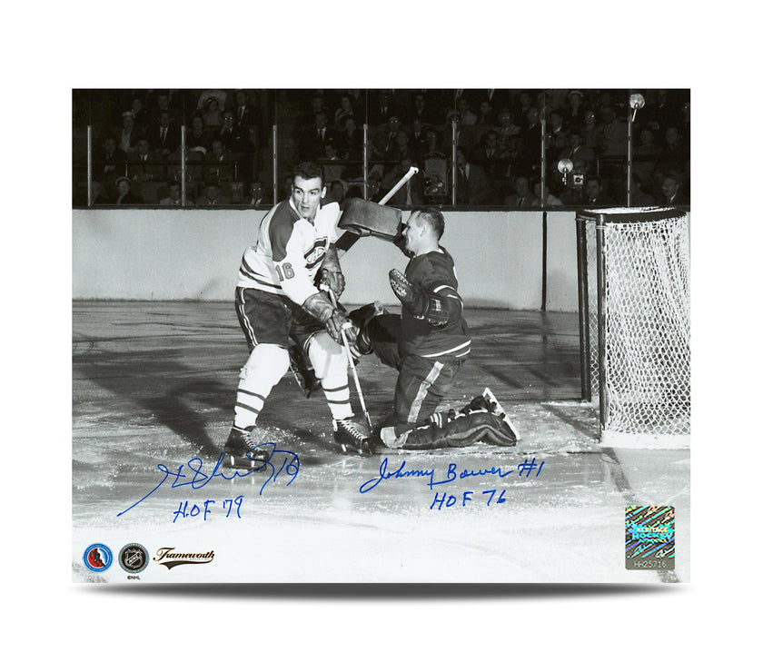 Johnny Bower & Henri Richard Dual Signed Leafs Canadiens Rivalry 8X10 Photo