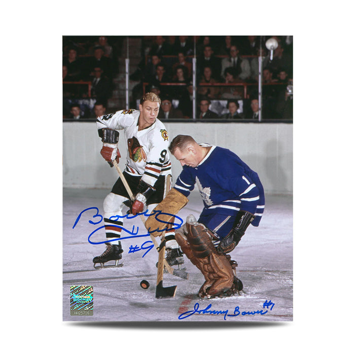 Johnny Bower & Bobby Hull Dual Signed Original Six Legends 8X10 Photo