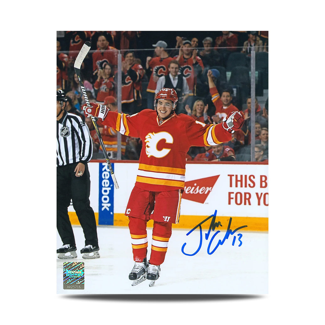 Johnny Gaudreau Signed Calgary Flames Goal Celebration 8X10 Photo
