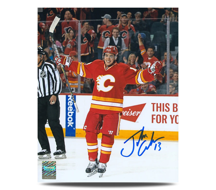 Johnny Gaudreau Signed Calgary Flames Goal Celebration 8X10 Photo