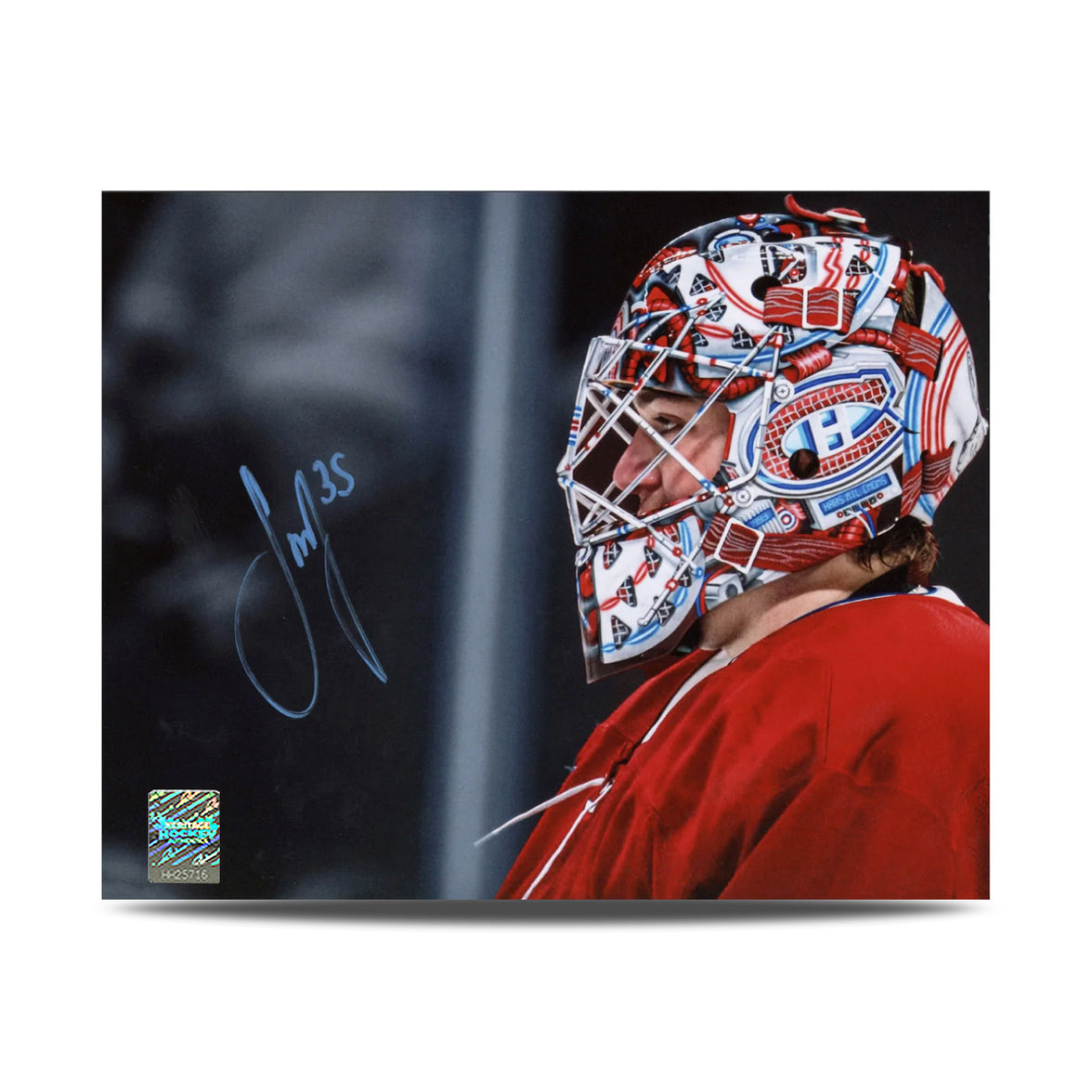 Sam Montembeault Signed Montreal Canadiens Goalie Mask Profile 8X10 Photo