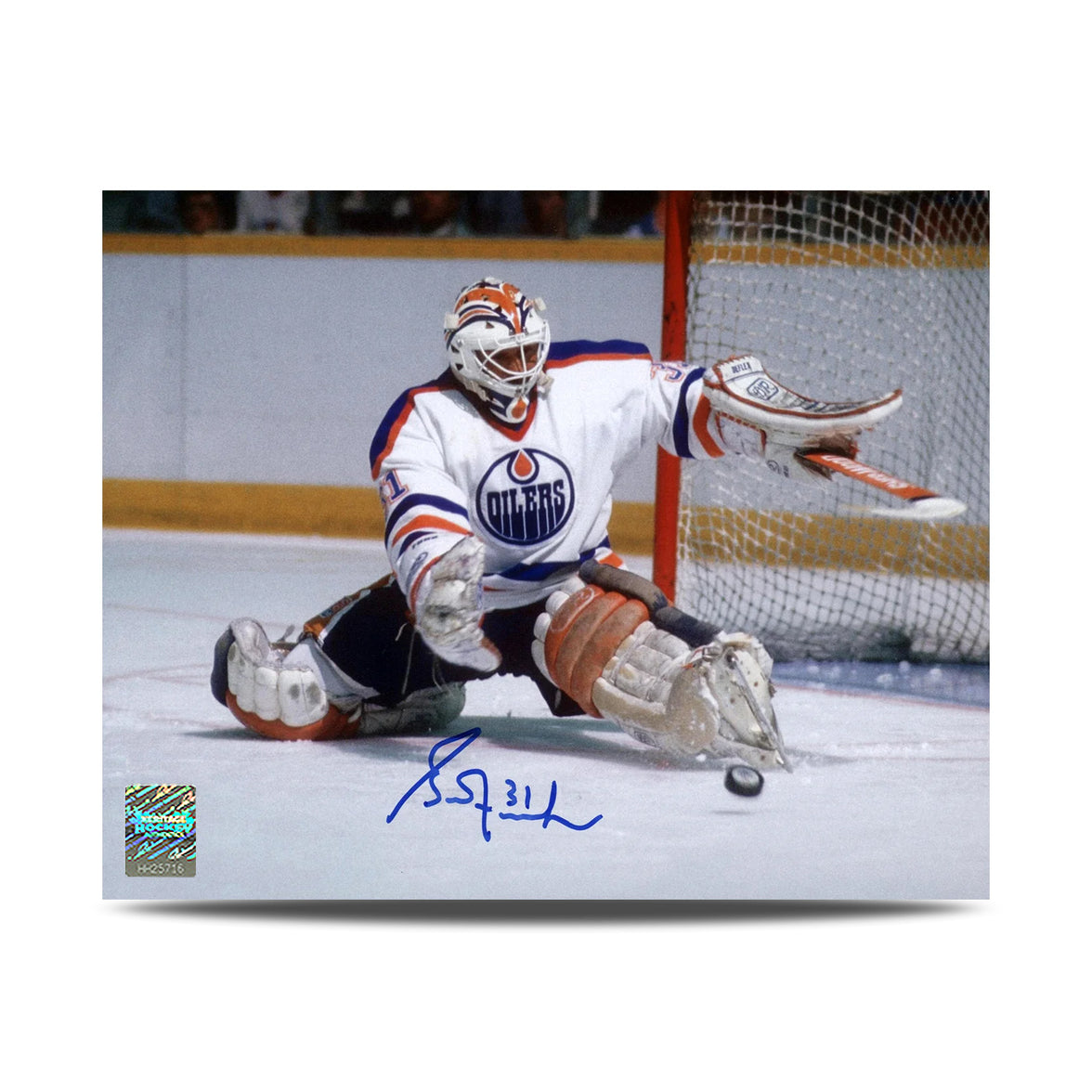 Grant Fuhr Signed Edmonton Oilers Kick Save 8X10 Photo