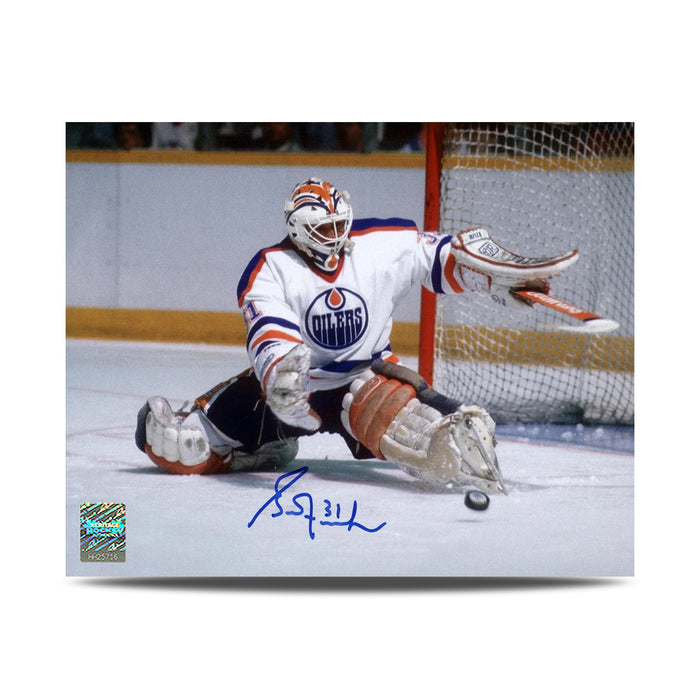 Grant Fuhr Signed Edmonton Oilers Kick Save 8X10 Photo