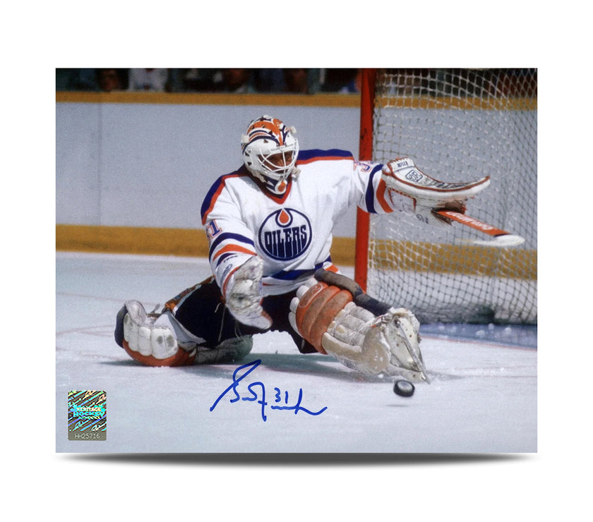 Grant Fuhr Signed Edmonton Oilers Kick Save 8X10 Photo