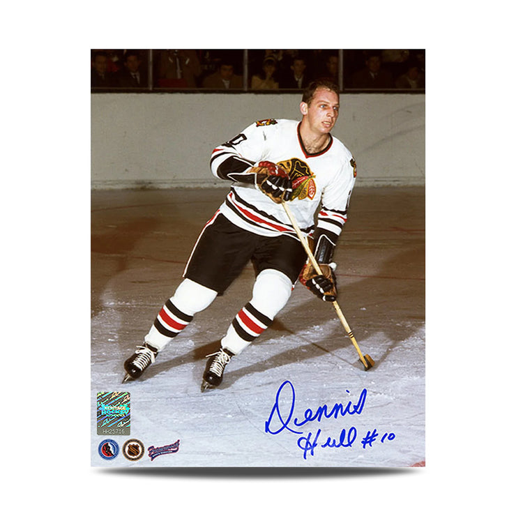 Dennis Hull Signed Chicago Blackhawks Game Action 8X10 Photo