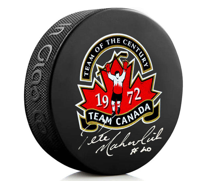 Peter Mahovlich Signed Team Canada 1972 Summit Series Puck - Heritage Hockey™