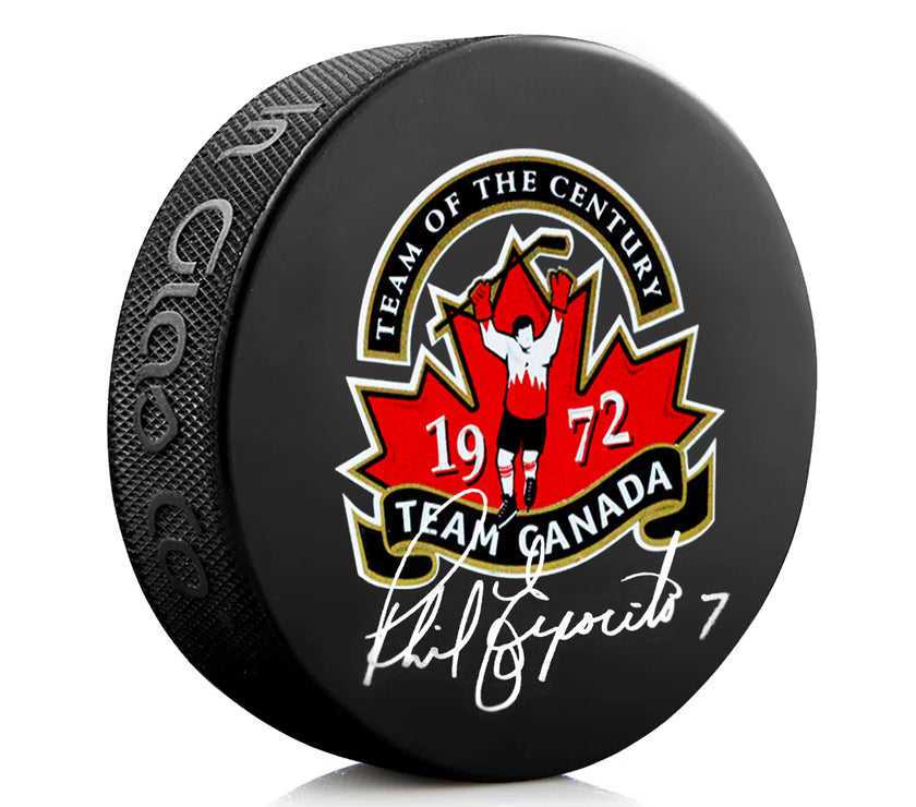 Phil Esposito Signed Team Canada 1972 Summit Series Puck - Heritage Hockey™