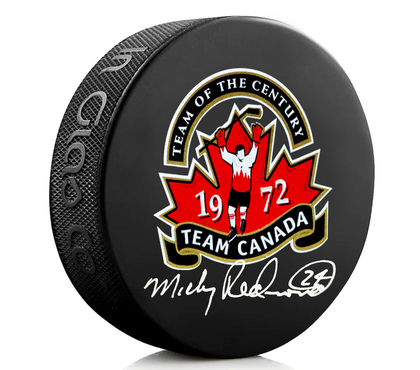 Mickey Redmond Signed Team Canada 1972 Summit Series Puck - Heritage Hockey™