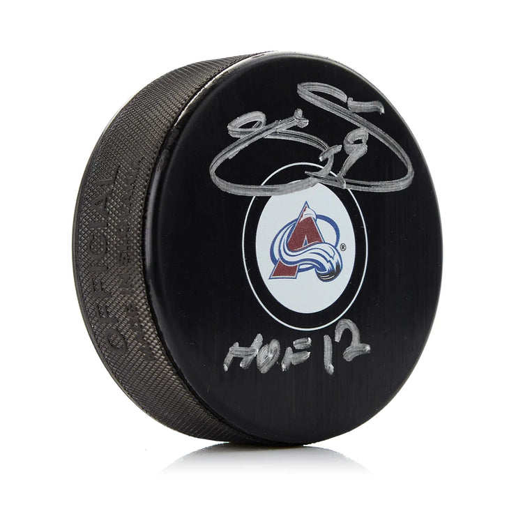 Joe Sakic Signed Colorado Avalanche Puck with HOF Note