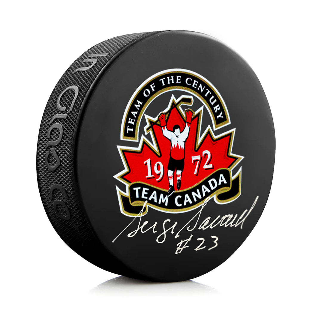 Serge Savard Signed Team Canada 1972 Summit Series Puck - Heritage Hockey™