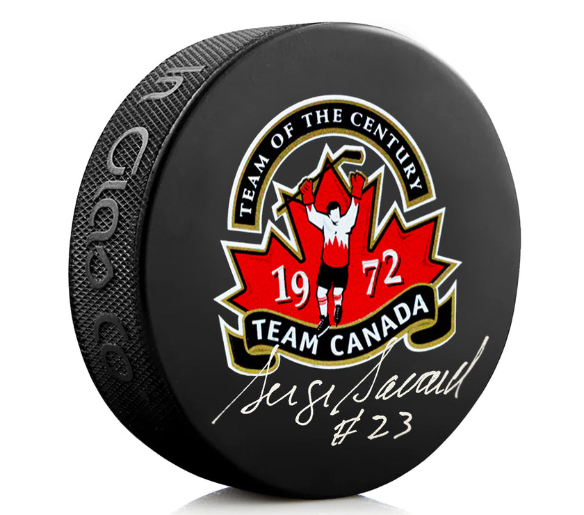 Serge Savard Signed Team Canada 1972 Summit Series Puck - Heritage Hockey™
