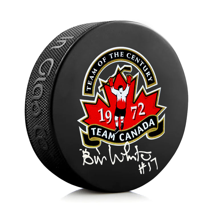 Bill White Signed Team Canada 1972 Summit Series Puck - Heritage Hockey™