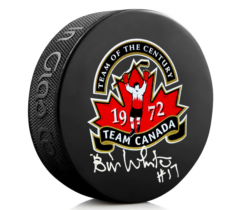 Bill White Signed Team Canada 1972 Summit Series Puck - Heritage Hockey™