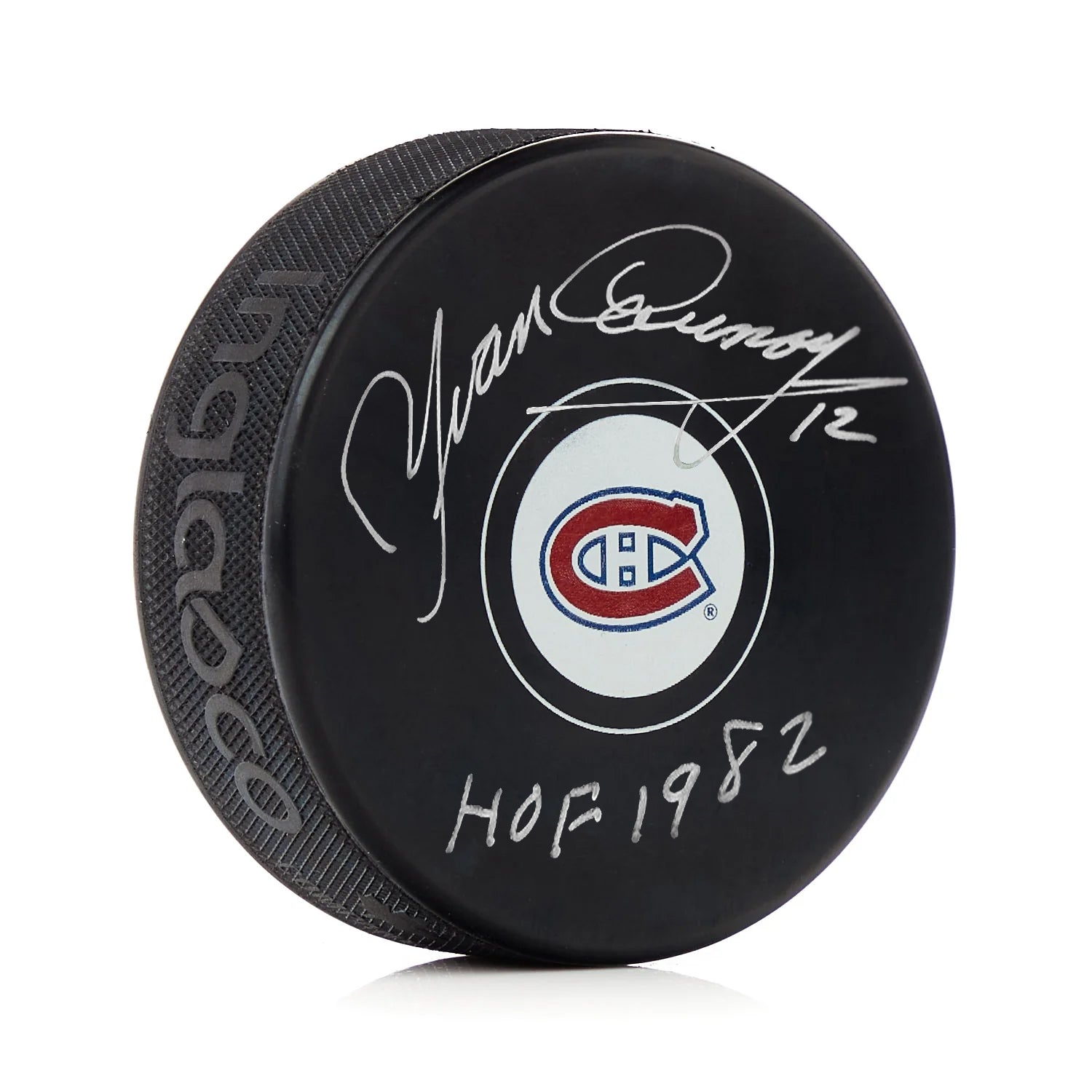 Yvan Cournoyer Signed Montreal Canadiens Puck with HOF 1982 Note