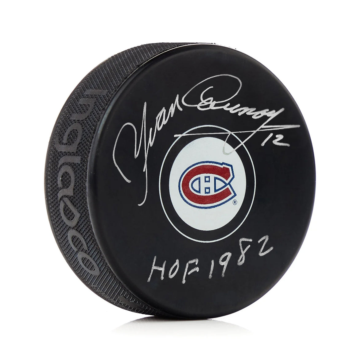 Yvan Cournoyer Signed Montreal Canadiens Puck with HOF 1982 Note