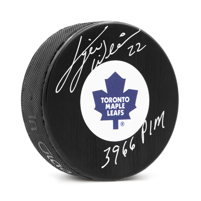 Tiger Williams Signed Toronto Maple Leafs Puck with PIM Note