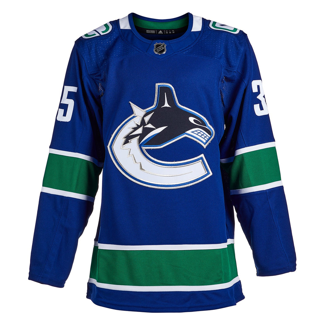 Thatcher Demko Signed Vancouver Canucks Adidas Pro Home Blue Jersey