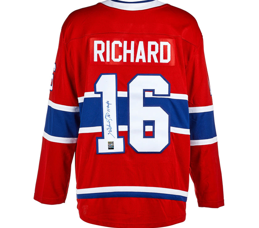 Henri Richard Signed Montreal Canadiens Fanatics Breakaway Home Red Jersey - Heritage Hockey™
