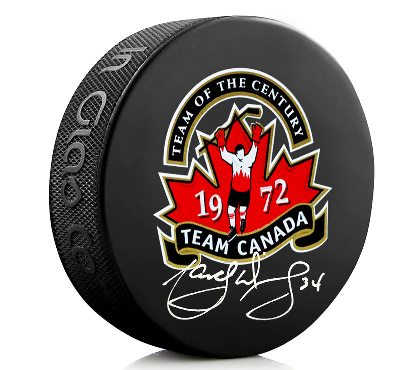 Marcel Dionne Signed Team Canada 1972 Summit Series Puck - Heritage Hockey™