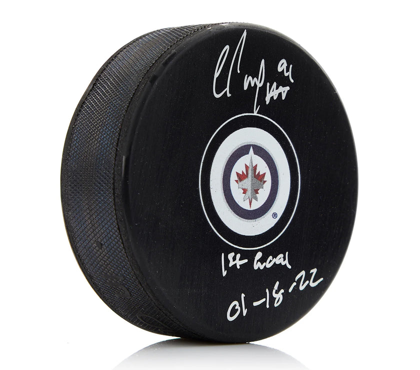Cole Perfetti Signed Winnipeg Jets Puck with 1st Goal Note