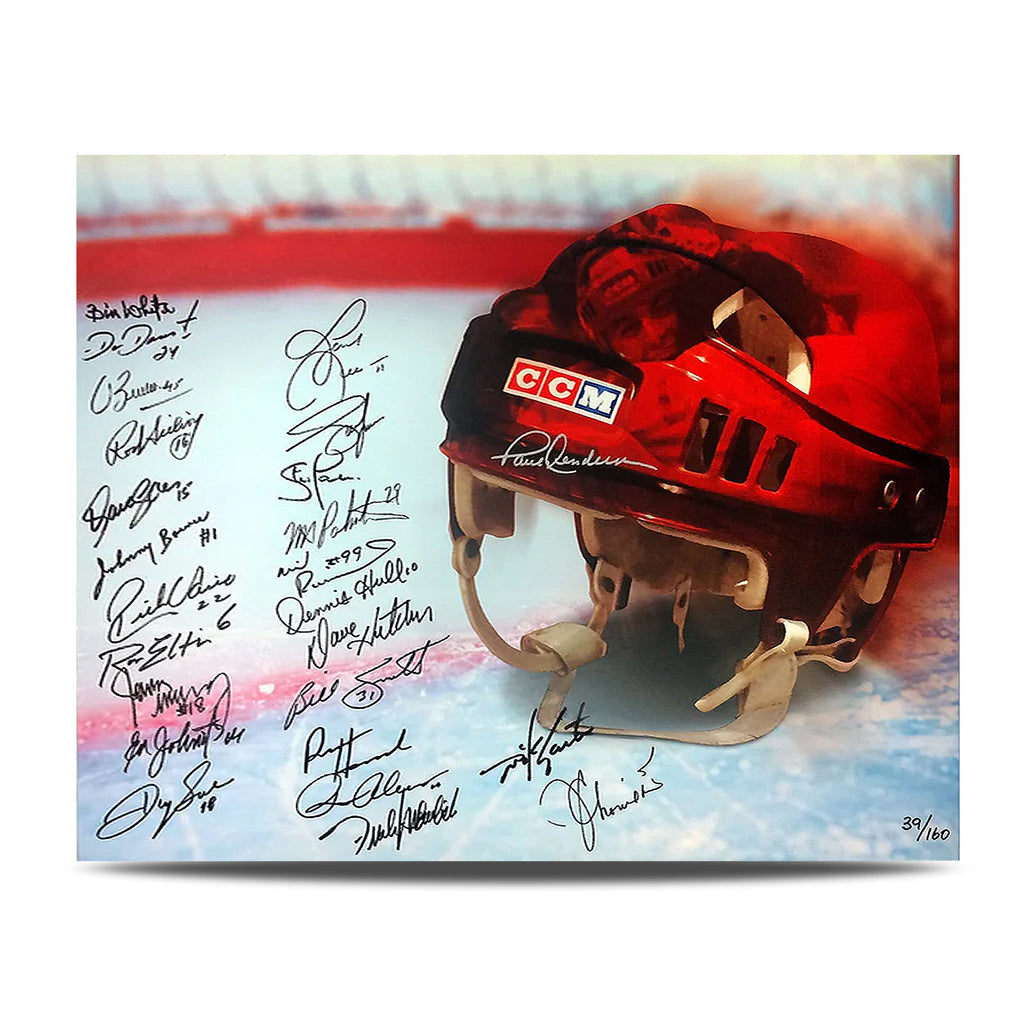 Multi-Signed Limited Edition Vintage Hockey Helmet Canvas Print - 25 Signatures