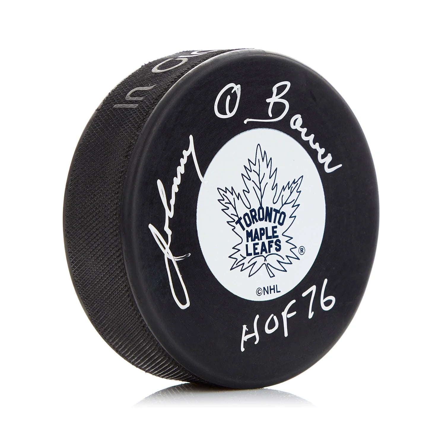Johnny Bower Signed Toronto Maple Leafs Vintage Puck with HOF Note