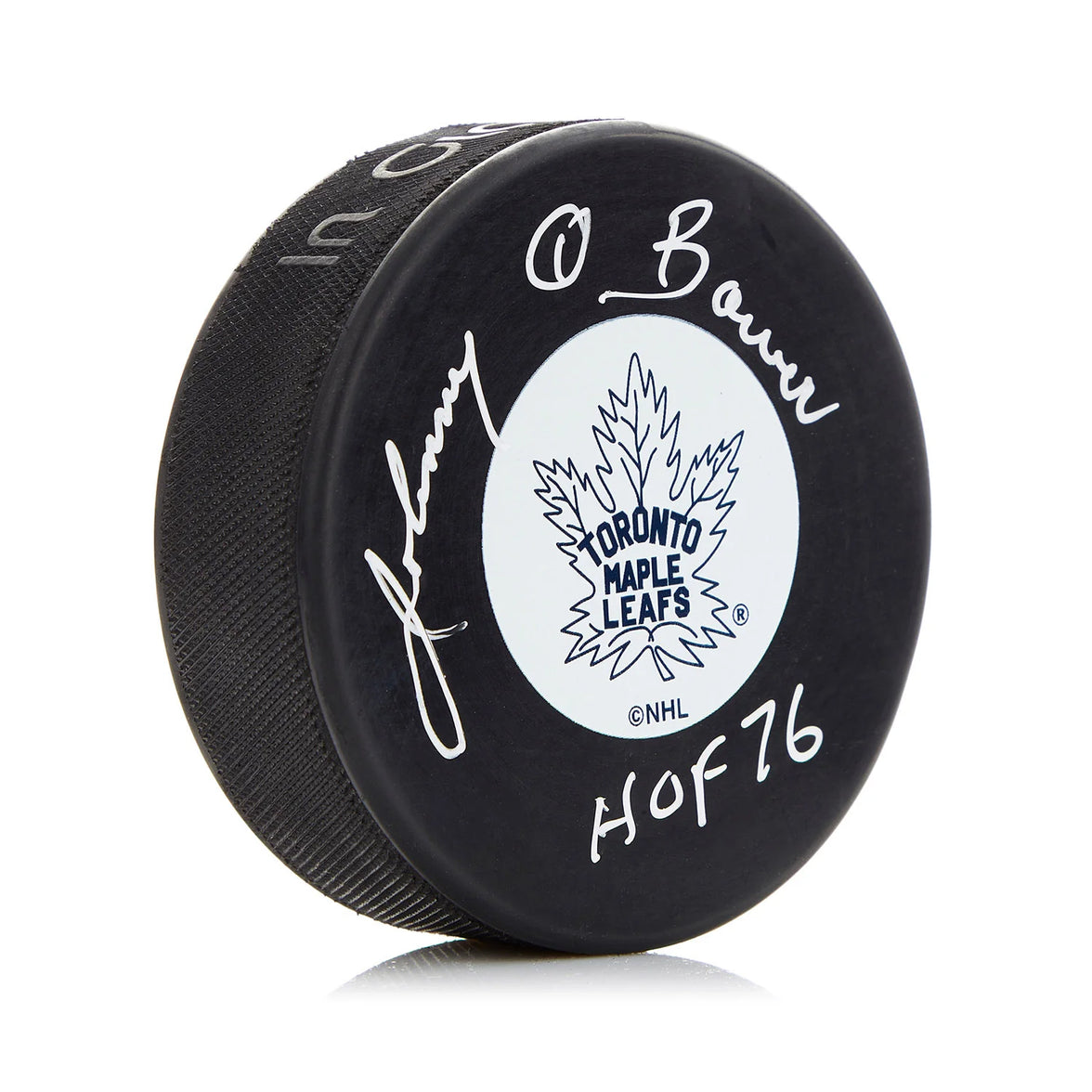 Johnny Bower Signed Toronto Maple Leafs Vintage Puck with HOF Note