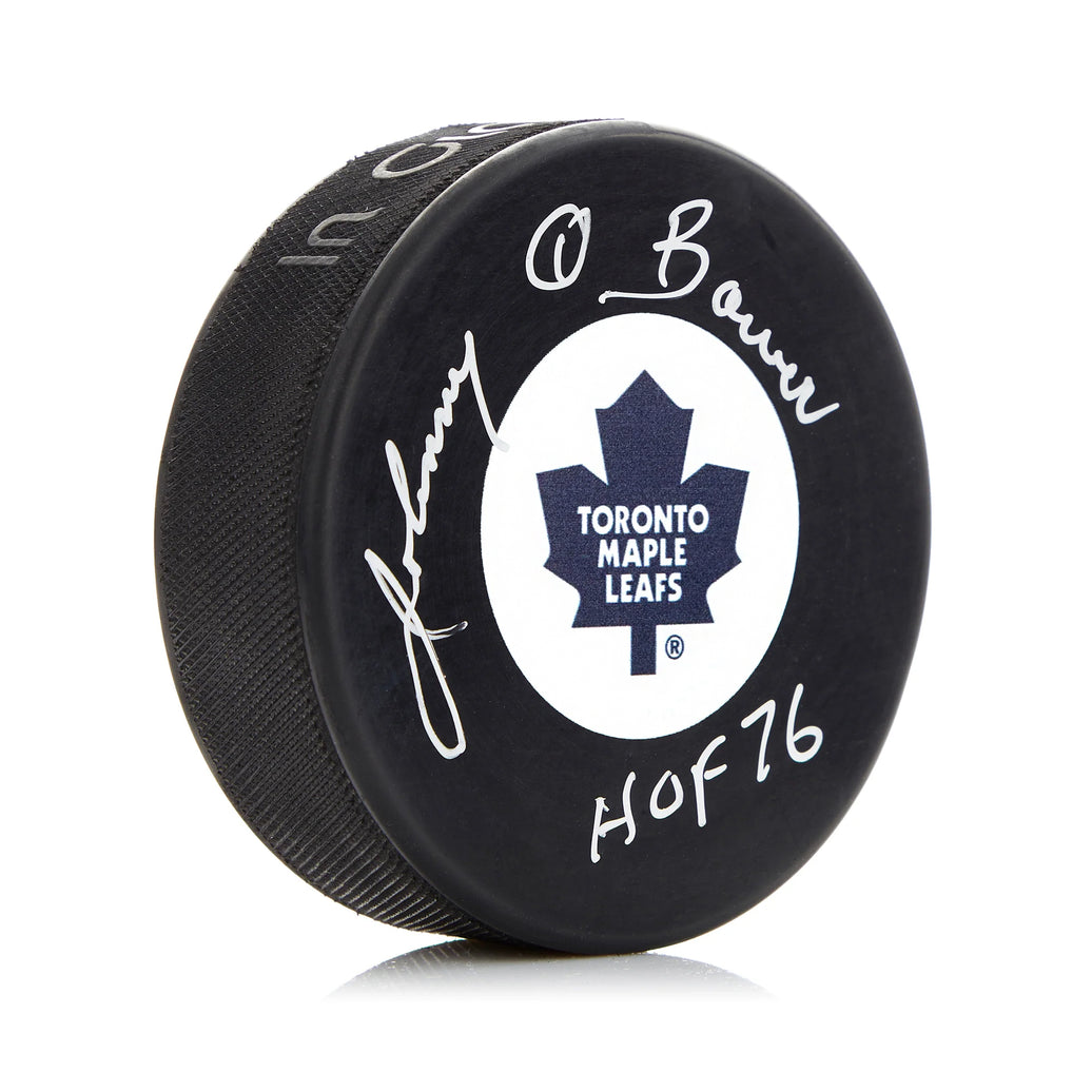Johnny Bower Signed Toronto Maple Leafs Puck with HOF Note