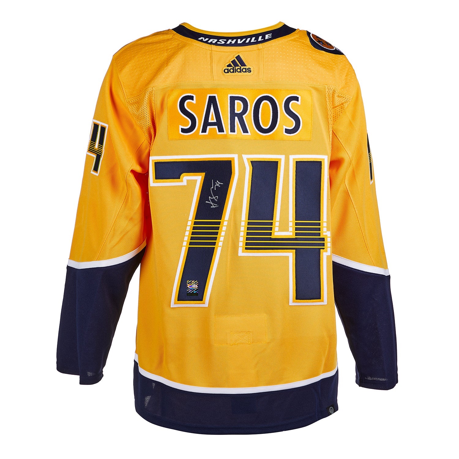 Juuse Saros Signed Nashville Predators Adidas Pro Home Yellow Jersey