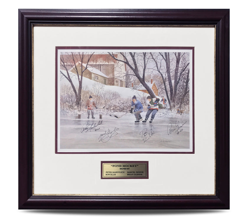 Pond Hockey – Peter Mahovlich, Marcel Dionne, Ron Ellis & Brian Glennie Signed Print - Heritage Hockey™
