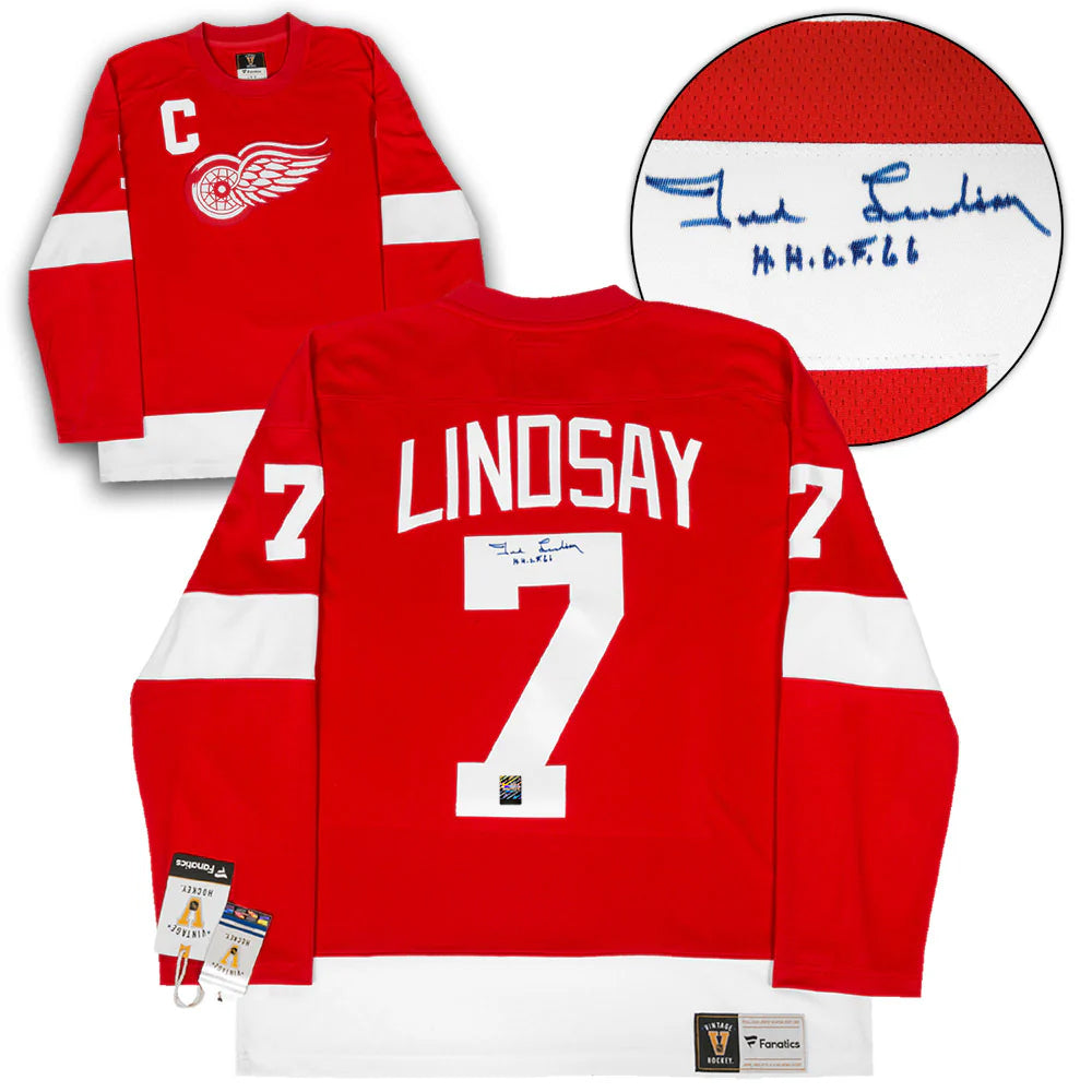 Ted Lindsay Signed Detroit Red Wings Fanatics Vintage Red Jersey