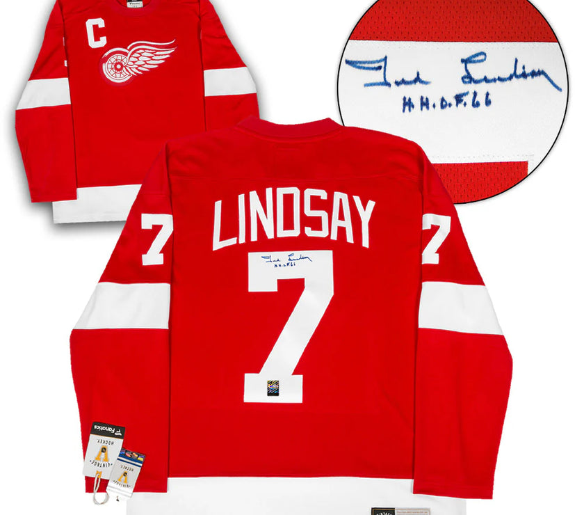 Ted Lindsay Signed Detroit Red Wings Fanatics Vintage Red Jersey