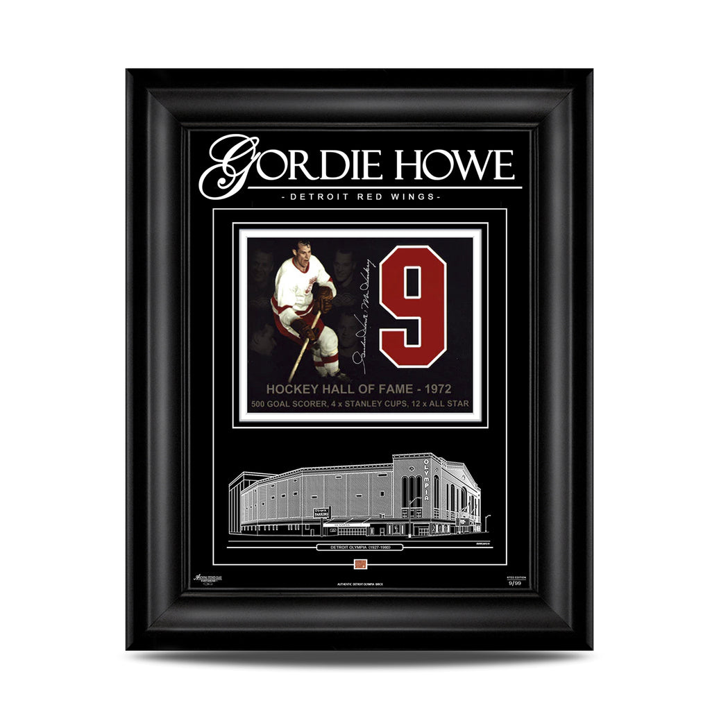 Gordie Howe Signed Detroit Red Wings Archival Etched Glass 21X25 Framed Photo