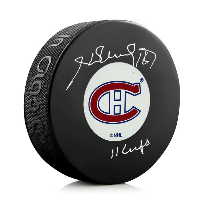 Henri Richard Signed Montreal Canadiens Puck With 11 Cups Note