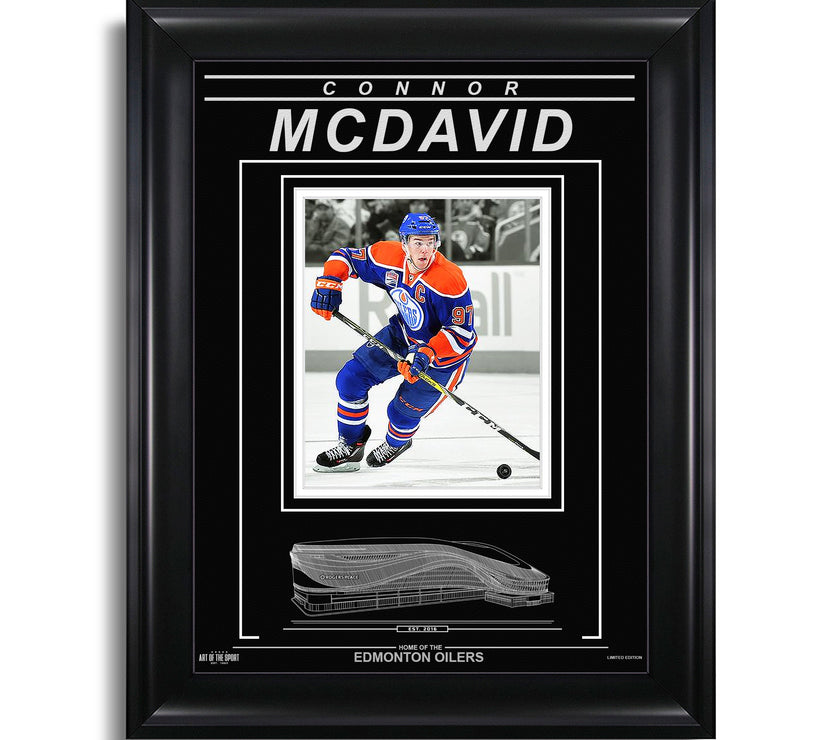 Connor McDavid Edmonton Oilers Engraved Framed Photo - Action Captain Spotlight - Heritage Hockey™